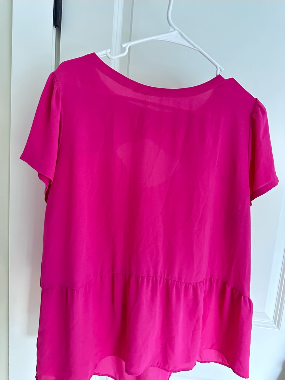 LOFT Hot Pink Short-Sleeve Peplum Blouse